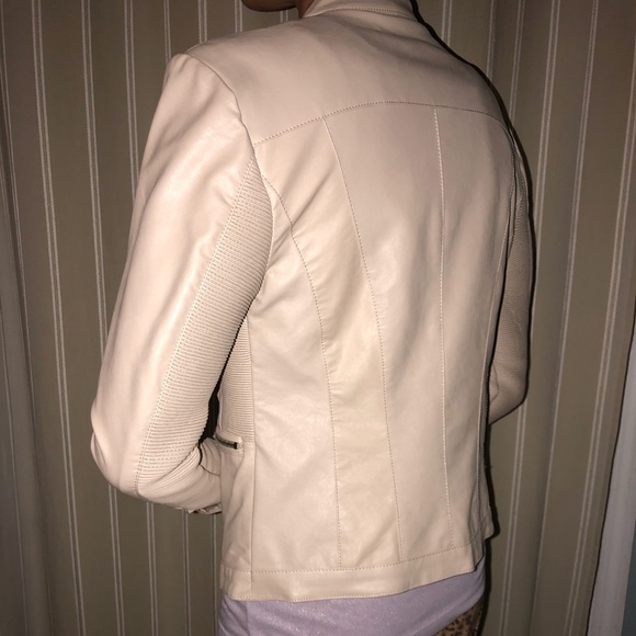 Faux leather moto jacket cream tan - Picture 2 of 7